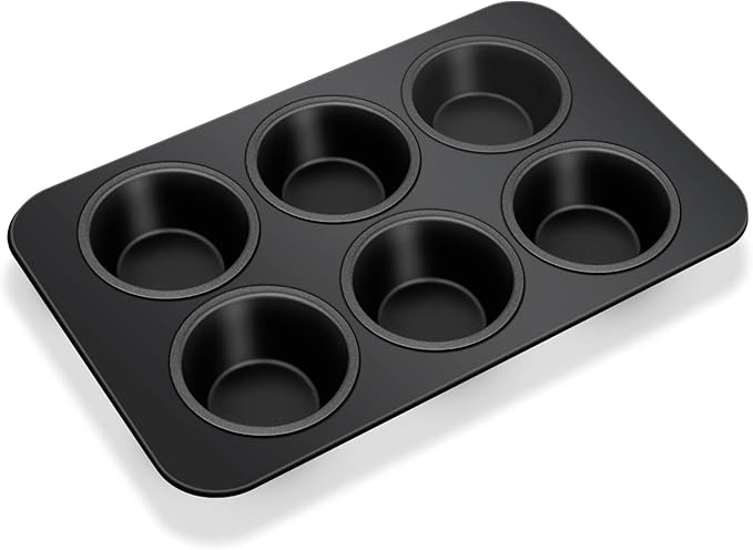 TeamFar Muffin Pan, 6 Cup Muffin Tin Cupcake Pan Tray with Nonstick Coating and Stainless Steel Core, for Home/Kitchen Baking, Healthy & Heatproof, Release Easily & Easy Clean