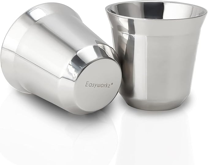 Easyworkz Stainless Steel Espresso Cup 2pcs Set Double Wall Insulated Metal Demitasse Cups 5 oz