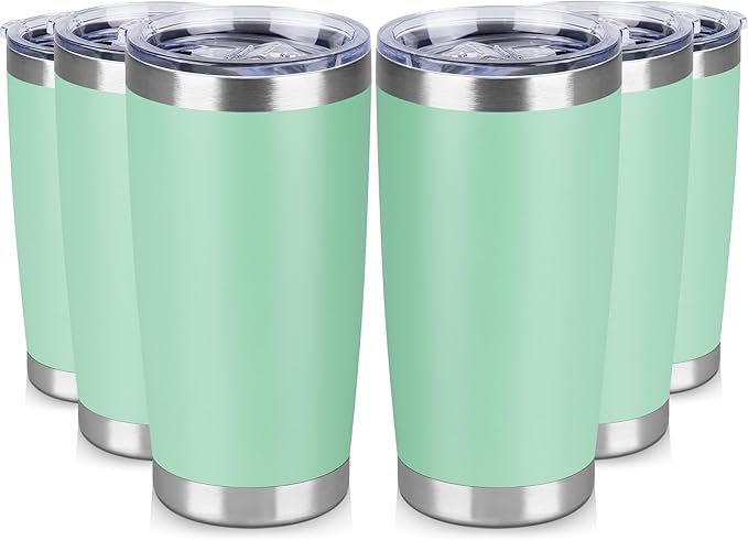 20 oz Tumbler Stainless Steel Tumblers Bulk with Lid Double Wall Insulated Coffee Tumbler Cups for Hot & Cold Drinks Powder Coated Travel Coffee Tumbler Mug Metal (Jade, 6 pack)