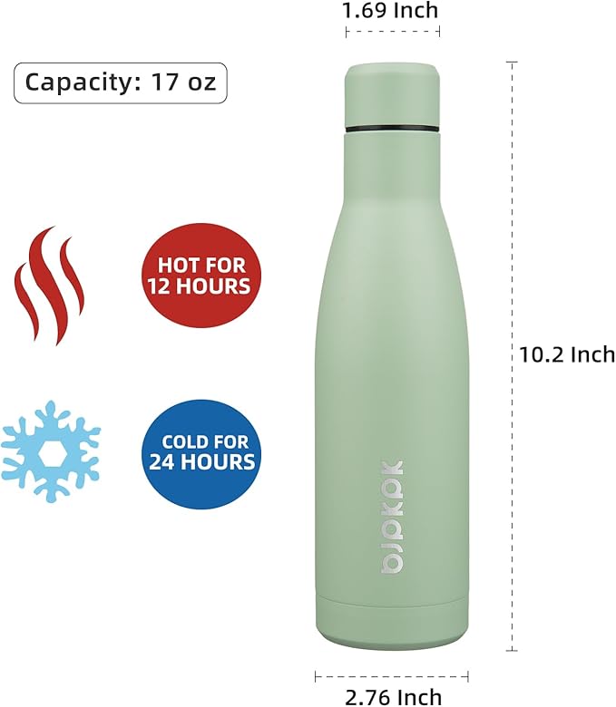 BJPKPK 17oz Insulated Water Bottles Stainless Steel Sports Water Bottles Keep Cold and Hot for Travel Dishwasher Safe,Macaron Green