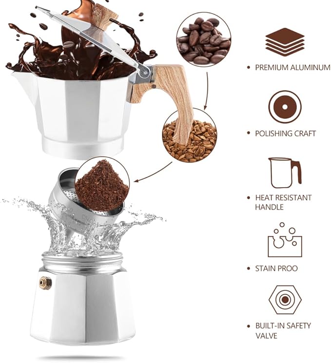 wedrink Stovetop Espresso Maker 3 Cups Moka Pot Cuban Coffee Maker Stovetop Coffee Maker Moka Italian Espresso