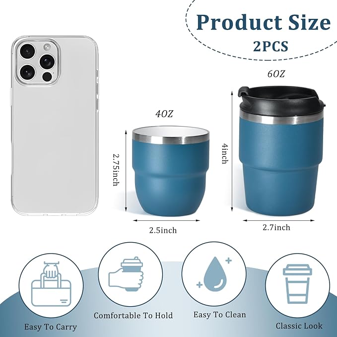 6oz Espresso Cups, Insulated Espresso Cups Set of 2, Expresso Shots Cup, Stainless Steel Shot Glasses for Coffee, Portable Espresso Travel Mug for Camping