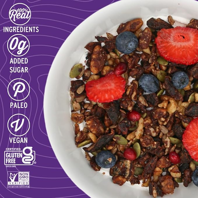 Wildway Keto Granola | Dark Chocolate Sea Salt | Grain-Free Certified Gluten-Free Cereal | Vegan, Low Carb | No Sugar Added | Paleo-Friendly, Non-GMO Fruit & Nut Clusters | Nutrient-Rich | 8oz, 6 Pack
