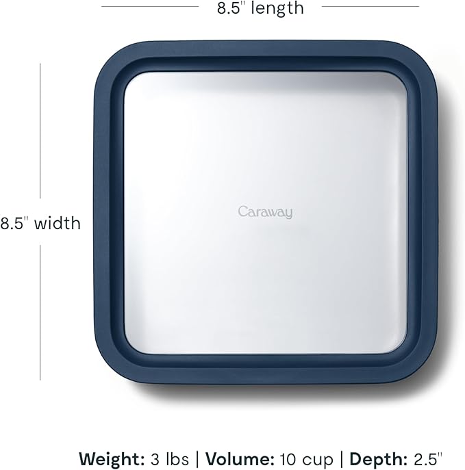 Caraway 2pc Glass Food Storage Set - 10 Cup Food Containers (2) - Ceramic Coated - Non Toxic, Non Stick Lunch Box with Lids. Dishwasher, Oven, & Microwave Safe - Navy
