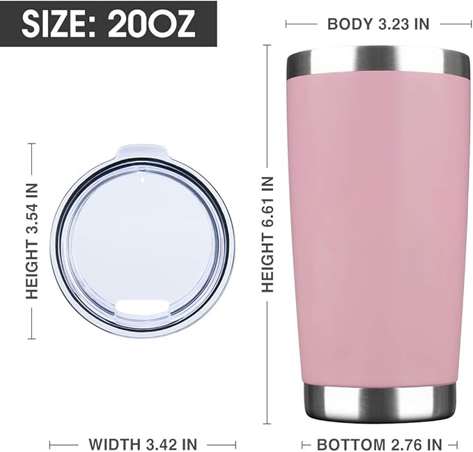 20oz Tumbler Stainless Steel Vacuum Insulated Mug with Lid, Double Wall Travel Mug, Durable Powder Coated Coffee Cup, Suitable for Ice Drinks and Hot Beverage (Pink 12pack)