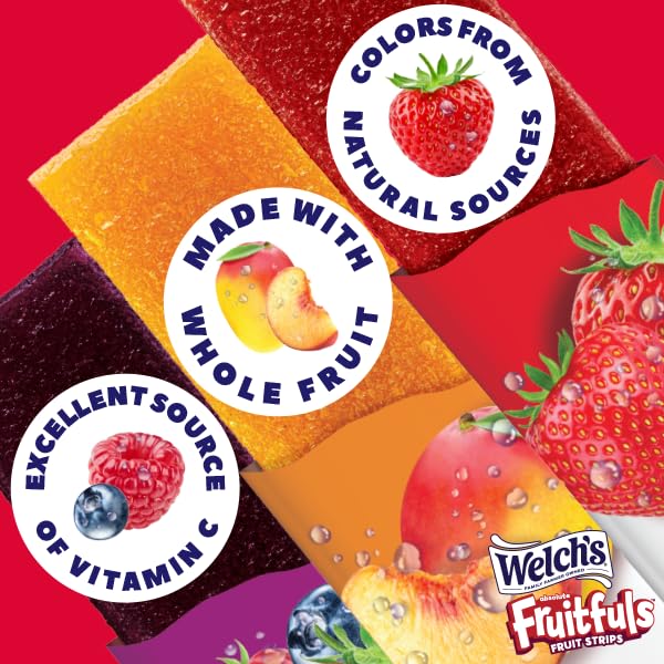 Welch's Absolute Fruitfuls Fruit Strips, Tasty Dried Fruit Snacks for School Lunches, Berry Medley,Mango Peach, Strawberry 0.5oz (Pack of 50)