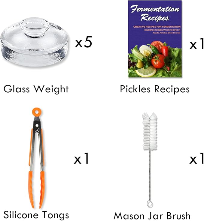 Artcome 5-Pack Glass Fermentation Weights with Easy Grip Handle and Unique Texture Design for Large Wide Mouth Mason Jars