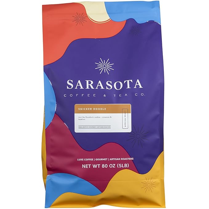 Sarasota Coffee Ground Snickerdoodle Sugar Cookie | Medium Roast Gourmet Flavored Coffee Grounds | Low Acid, Mold Free, Specialty Grade Flavored Bulk Ground | 5lb (80 oz)