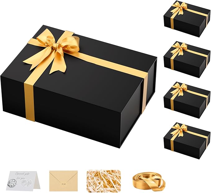 Large Black Gift Box with Lid: 5 Pack 13.5×10×5 Inches - Strong Magnetic Closure for Christmas Wedding Birthday Gifts – Perfect for Couples Friends Family