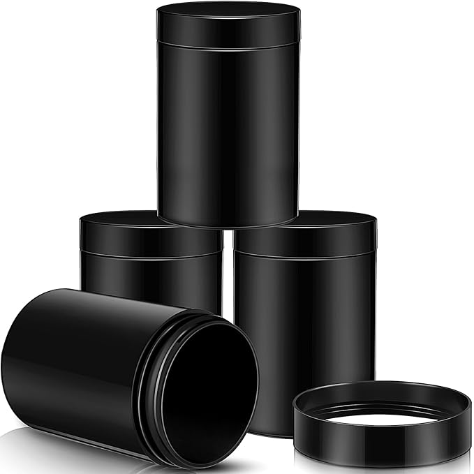 Patelai 4 Pieces Round Wide-mouth Leak Proof Plastic Container Jars with Lids for Travel Storage Makeup Beauty Products Face Creams Oils Salves Ointments DIY Making(12 Ounce,Pure Black)