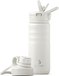 IDEUS Insulated Stainless Steel Water Bottle with 2 Leak-Proof Lids, Thermal Water Flask for Hiking Biking, 18oz, White