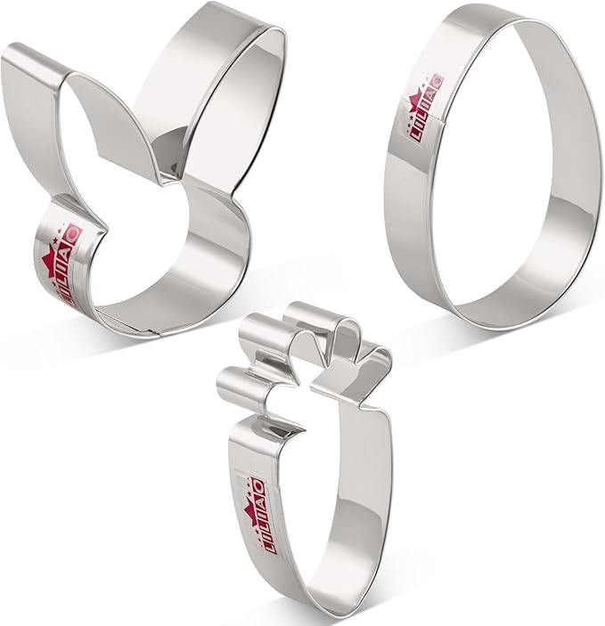 LILIAO Easter Cookie Cutter Set, 3-pc, Egg, Bunny and Carrot, Stainless Steel