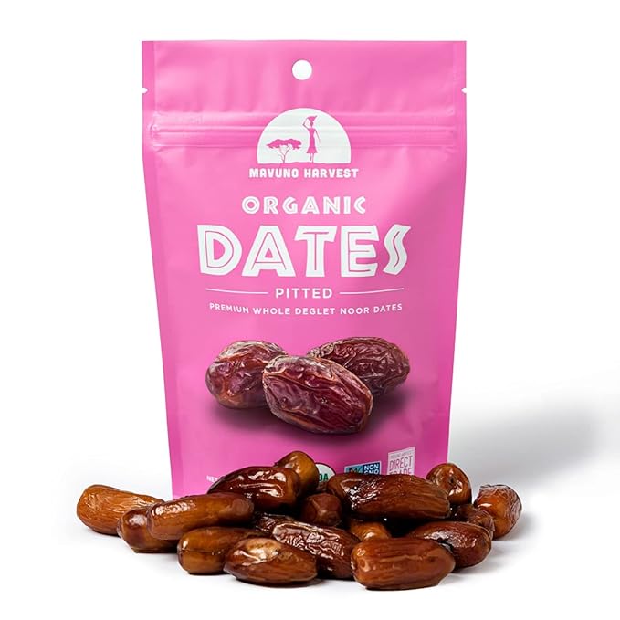 Mavuno Harvest Pitted Dates Dried Fruit Snacks | Organic Dried Dates | Healthy Snacks for Kids and Adults| Deglet Noor Dates | No Sugar Added, Vegan, Non GMO | Resealable 4 Ounce Bags, Pack of 6