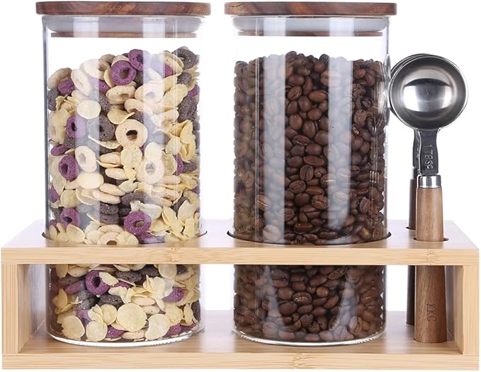 KKC HOME ACCENTS Air Tight Glass Coffee Tea Containers with Spoons for Coffee Beans,Loose Tea,Ground Coffee,Matcha,Glass Canisters with Airtight Lids and Scoops,39 Fl oz