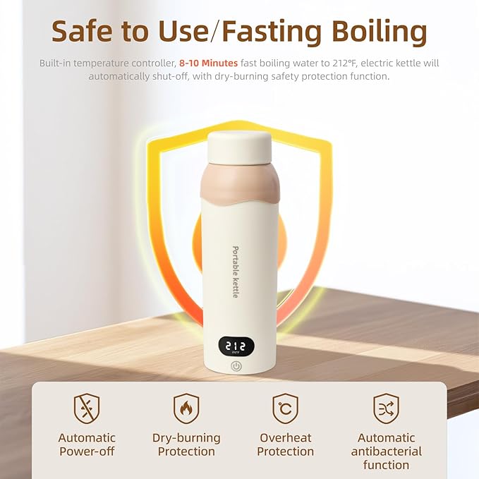Portable Travel Electric Kettle,Food-Grade 316 Stainless Steel Small Mini Kettle,500ML Hot Water Boiler with 4 Temperature Settings,Fast Boiling water with Auto Shut-Off and Boil Dry Protection