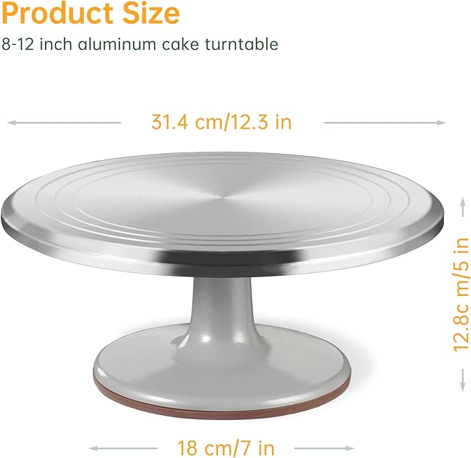 12 Inch Round Aluminum Tall Revolving Cake Decorating Stand,Cake Turntable, Rotating Cake Stand,Cake Spinner Turntable for Decorating,Cake Turntable for Decorating,Professional Cake Decorat Spin Kit