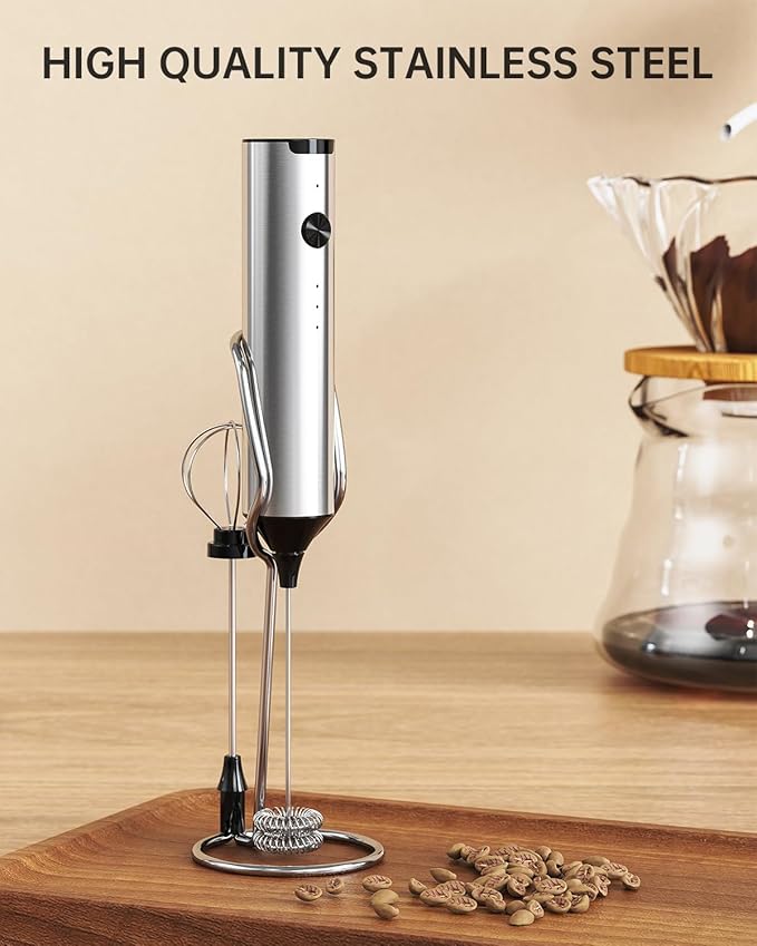 CIRCLE JOY Powerful Milk Frother Handheld with 3-Speed, Coffee Frother Wand Rechargeable Mini Drink Mixer with 2 Stainless Steel Whisk for Matcha, Hot Chocolate, Cappuccino,& Egg Mini Frother