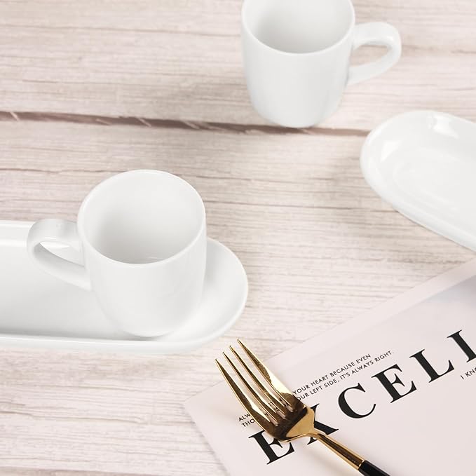 Italian Style Espresso Cup Set of 4 | Porcelain Demi Tasse Cups and Saucers, 3 oz