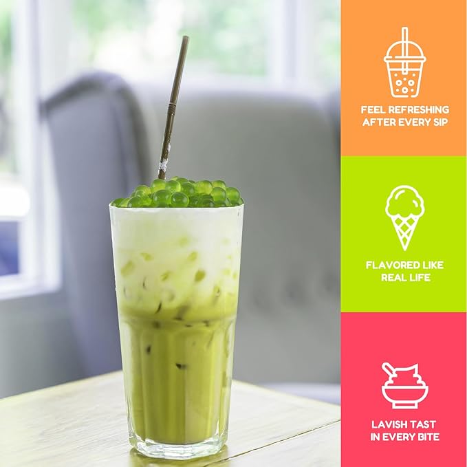 Fanale Kiwi Popping Boba Pearls, Vegan, Non GMO, Gluten Free, Fat Free, Perfect for Bubble Tea, Smoothies, Ice Cream, Desserts, and Beverages.
