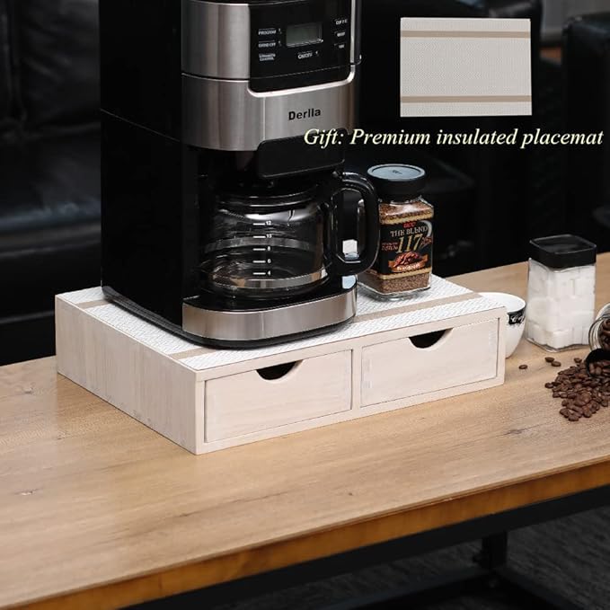 Kitchen Storage Organizer with 2 Drawers for Coffee Brew K Cup/Coffee Pod Holder - Office Organization Drawer for Desk, Multi-Purpose Mini Wood Cabinet Countertop Stand Shelf CF1D2C White