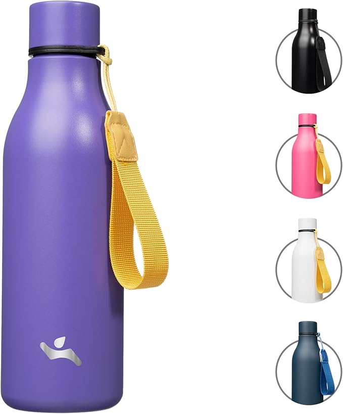 Insulated Water Bottle with Strap,18 oz Double Wall Stainless Steel Vacuum Bottles Metal Water Flask,Purple