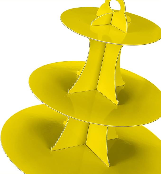 3-Tier Cupcake Stand, Cake Stand holder, Tiered DIY Cupcake Stand Tower for Dessert Table Displays, Birthday Theme Party Favors Decoration, Floral Tea Party, 12" W x 12.8" H, Yellow