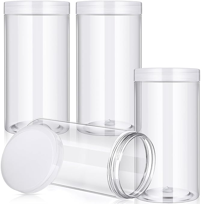Patelai 4 Pieces Round Wide-mouth Leak Proof Plastic Container Jars with Lids for Travel Storage Makeup Beauty Products Face Creams Oils Salves Ointments DIY Making(32 Ounce,Clear)