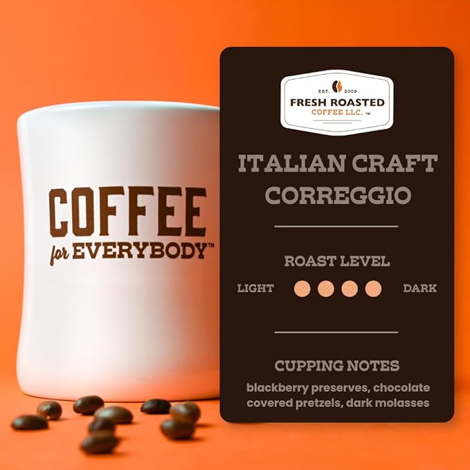 Fresh Roasted Coffee, Correggio Italian Craft Artisan Blend, 2 lb (32 oz), Dark Roast, Kosher, Whole Bean