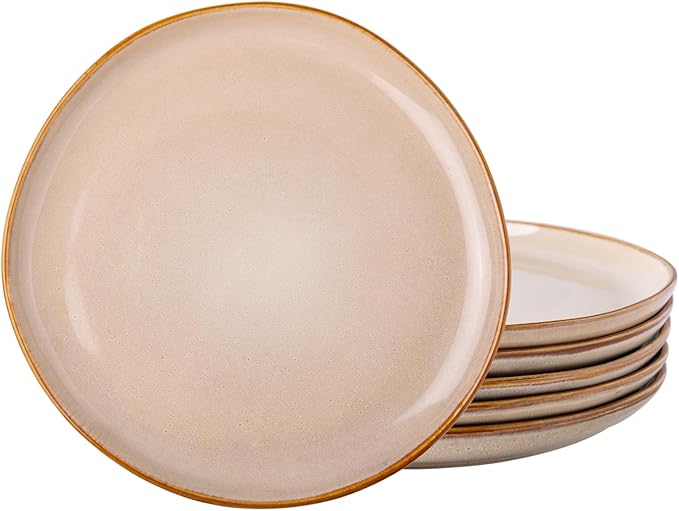 AmorArc Ceramic Dinner Plates Set of 6, 10.5 Inch Handmade Reactive Glaze Stoneware Plates, Large Rustic Shape Dinnerware Dish Set for Kitchen, Microwave & Dishwasher Safe, Scratch Resistant