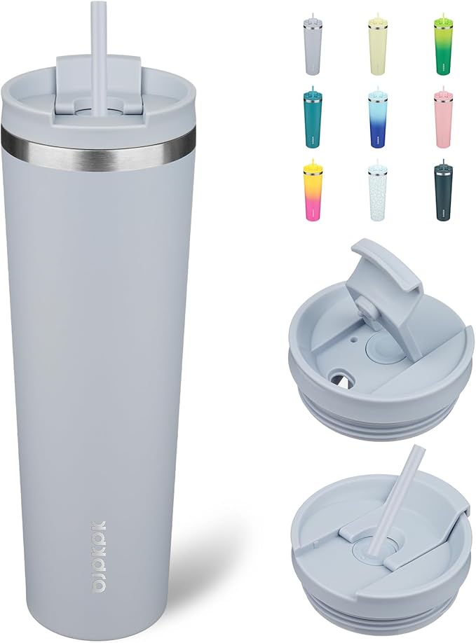 BJPKPK 34oz Stainless Steel Insulated Tumbler With lid And Straw Travel Coffee Thermal Tumblers Cup For Women And Men,Modern Blue