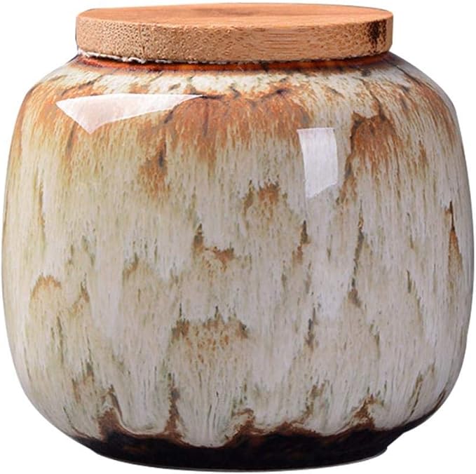Ceramic Storage Jars, Exquisite Glaze Food Canisters for Kitchen Spice Storage,Tea Caddy Storage,Coffee Jar,Condiment Jar with Seald Lid (Khaki)