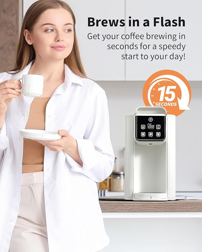 Hot & Iced Coffee Maker with Bold Setting, Single Serve Coffee Maker for K Cup and Grounds, 6-14 Oz Brew Sizes, 50 Oz Removable Water Tank, One Cup Coffee Machine with Reusable Filter, White