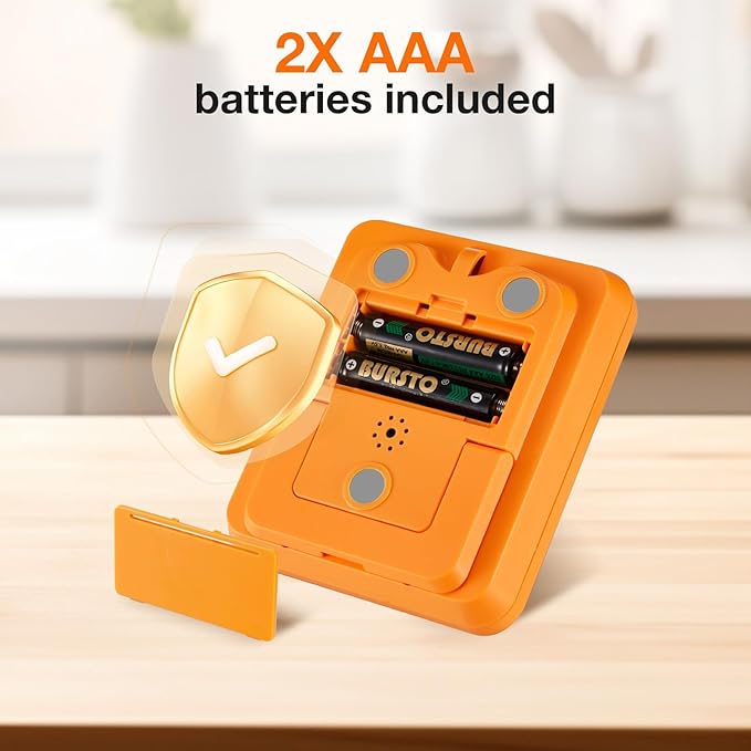 Digital Dual Kitchen Timer, 3 Channels Countdown Triple Timer for Cooking, Magnetic Memory-Preset Large Display Adjustable Alarm Volume, Multi Times Management, 3A Battery Included, Orange