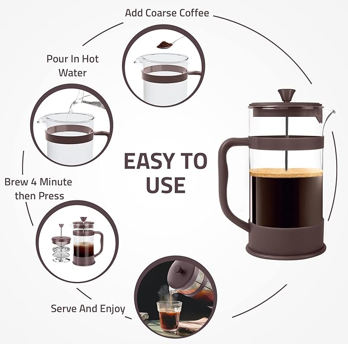 Utopia Kitchen 12 Ounce 0.35 Liter French Press Coffee Maker, Tea Maker, Travel Coffee Presses, Heat Resistant Thickened Borosilicate Coffee Pot for Camping Travel Gifts, Deep Taupe Pack of 1