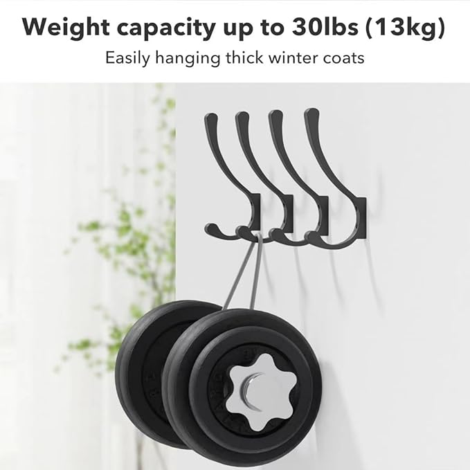 8 Pack Hanging Coat Hooks Wall Mount, Coat Hanger Wall Hangers, Metal Hooks for Hanging Heavy Duty, Screw in Hooks for Hanging Towels, Clothes, Backpack, Hat, Bag, Jacket, Key, Robe, Backpack Black