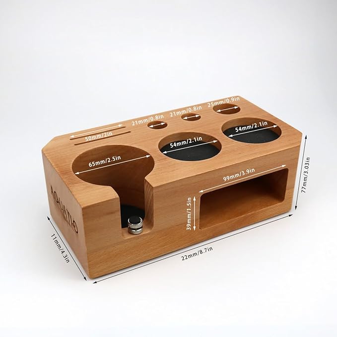 Espresso Tamping Station - Wooden Coffee Tamper Station For Storage 51, 53, 54 mm Portafilter Tamper Distributor - Espresso Organizer - Knock Box Accessories