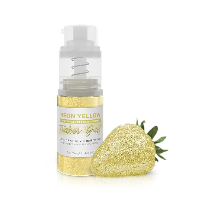 Bakell - Neon Yellow Tinker Dust (4g, 1x Mini Spray Pump) Edible Glitter for Food, Desserts, and Beverages!
