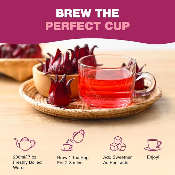 HANDPICK, Organic Hibiscus Tea Bags (100 Tea Bags) | Caffeine-Free, 100% Natural Pure Indian Hibiscus Flowers | Ayurvedic Benefits in every sip