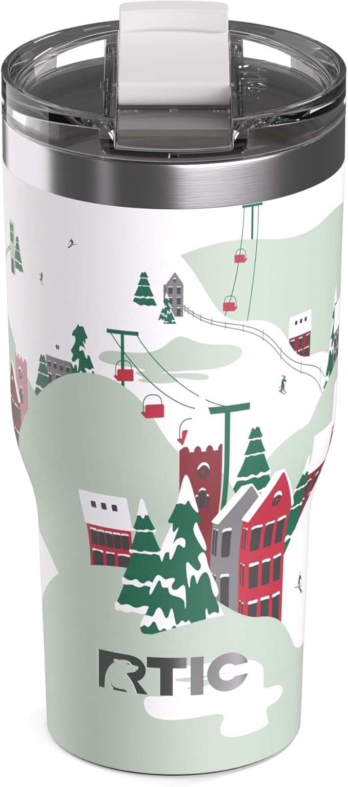 RTIC 30oz Essential Tumbler with Lid, Ceramic Lined, Insulated, Stainless Steel, Metal, Double Wall Vacuum-Insulation, Travel Cup for Iced Coffee, Tea, Hot and Cold Drink, Apres Ski