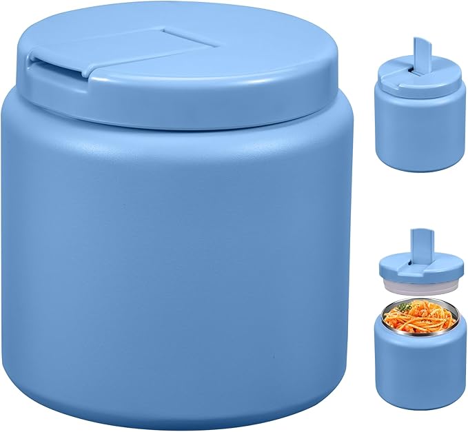 26oz Kids for Hot Food, Insulated Vacuum Food Jar with Buckle Lid, Stainless Steel Wide Mouth Leak Proof Insulated Lunch Container for School Picnic Travel, Sky Blue