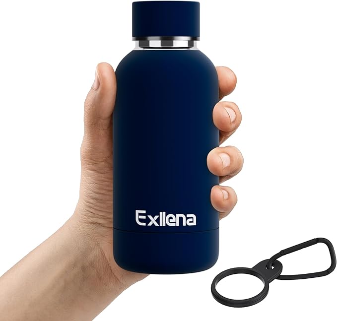 Small Water Bottle 12oz with Clip, Double Wall Stainless Steel Vacuum Small Insulated Water Bottle Keeps Drinks Cold 24 Hrs/Hot 12 Hrs for Kids Handbag School BPA Free (Navy Blue)