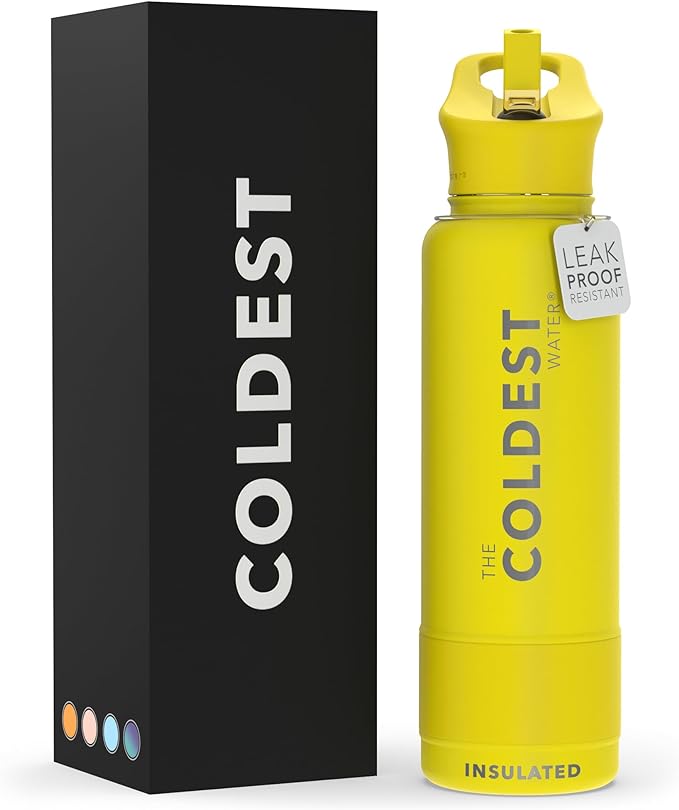 Coldest Insulated Water Bottle with Straw Lid - Stainless Steel Metal Insulated Bottle for Men & Women (Solar Yellow, 40 oz)