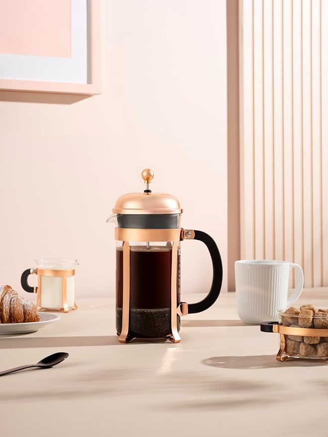 Bodum 34oz Chambord French Press Coffee Maker, High-Heat Borosilicate Glass, Stainless Steel, Copper – Made in Portugal