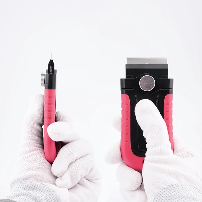 Gomake Razor Blade Scraper Tool with Blade Storage Container, Glass Cooktop Stove Scraper with 10PCS Stainless Steel Blades for Glass Clean,Paint,Old Label,Decal Sticker,Adhesive Remover-Pink