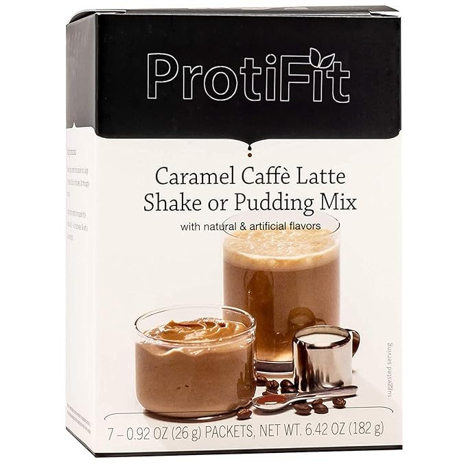 PROTIFIT - High Protein Pudding/Shake Mix, 15g Protein, Low Calorie, Low Fat, Low Carb, Aspartame Free, Idea Protein Compatible, Meal Replacement, 7 Servings Per Box (Caramel Caffe Latte)
