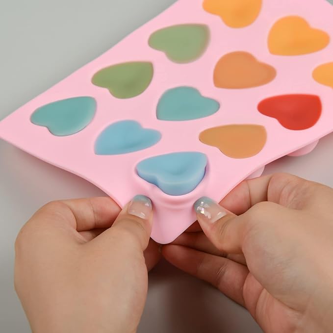 Silicone Heart-Shaped Chocolate Molds - Set of 2 Non-Stick Candy Heart Molds Silicone, for Baking, Candy, Gummy, Food Grade - Pink