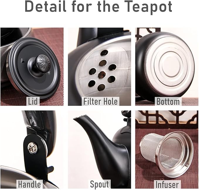 50 oz/1500ml Stainless Steel Steeping Teapot with Infuser for Loose Leaf Tea, Metal Tea Steeper Pot Coffee Water Kettle for Stovetop, Tea Maker for Hotels, Restaurant, Home, Kitchen, Black