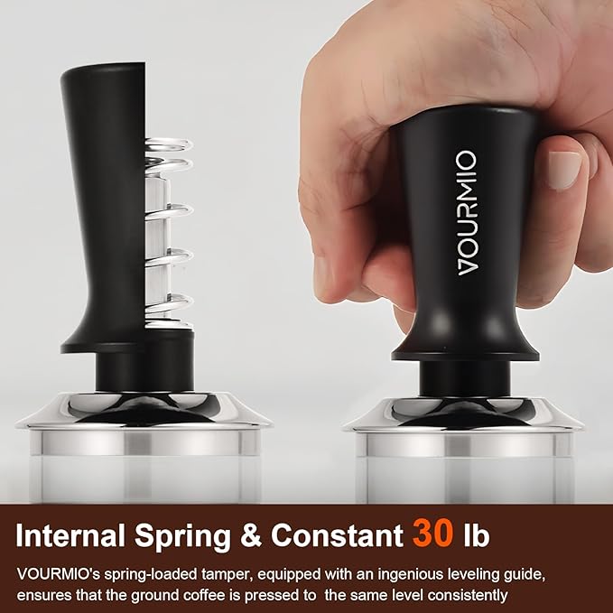 53mm Espresso Tamper - Calibrated Coffee Tamper with Spring Loaded 30lb Pressure, Tamper Tool Espresso with Flat Stainless Steel Base, Black