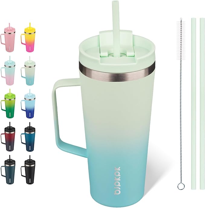 BJPKPK Insulated Tumbler with Handle, 22oz Insulated Tumblers with Lid and Straw, Stainless Steel Metal Water Bottles, Coffee Travel Mugs, Cups, Mint