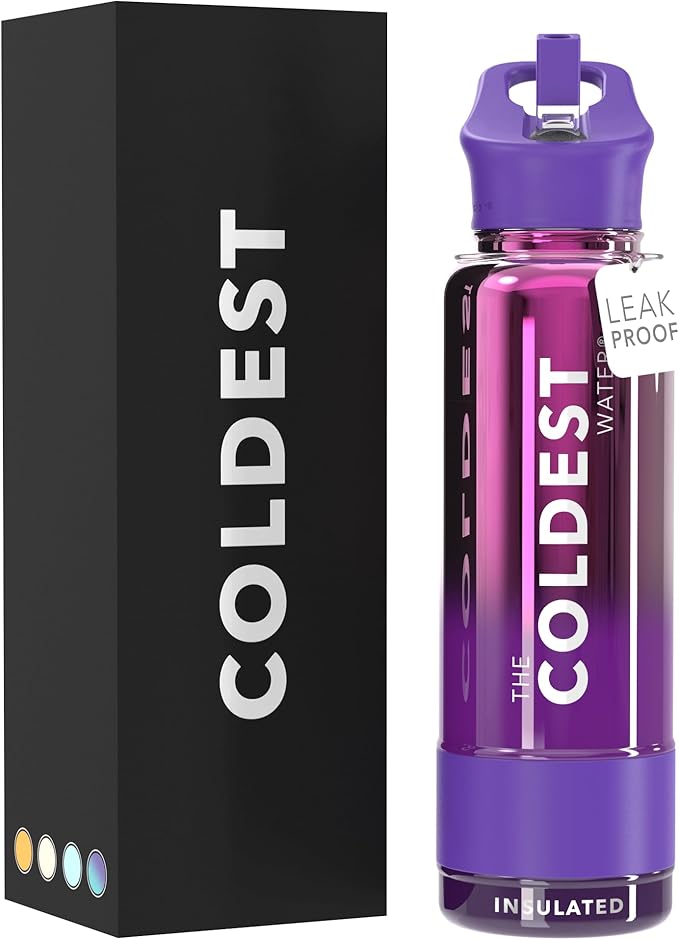 Coldest Insulated Water Bottle with Straw Lid - Stainless Steel Metal Insulated Bottle for Men & Women (Purple Nova, 40 oz)